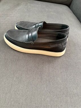 Hush Puppies Black Leather Penny Loafers with Cream Sole